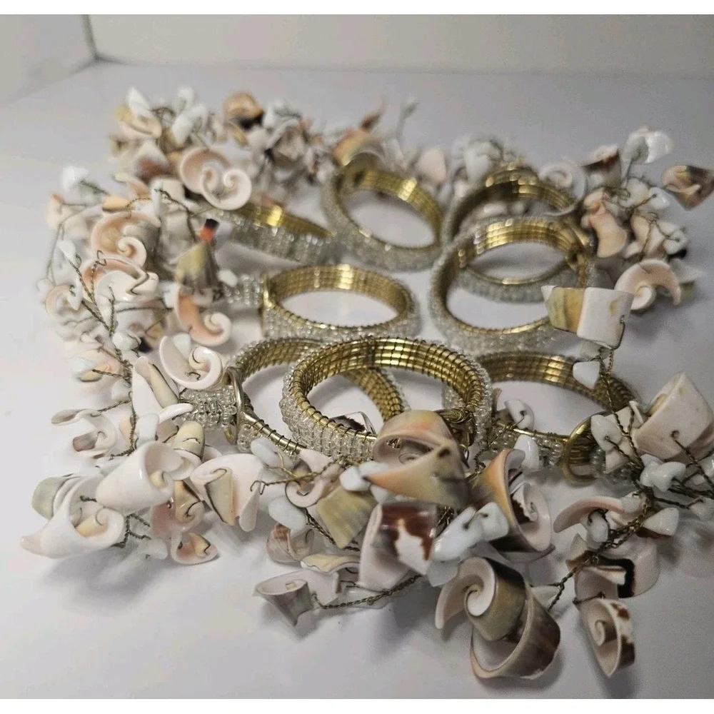 Vintage Pier 1‎ One Napkin Rings Seashell Cluster Gold Set of 8 STUNNING!